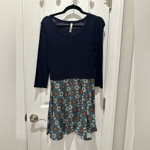 Women’s Navy with Teal & Brown Geometric Print Sweater Dress